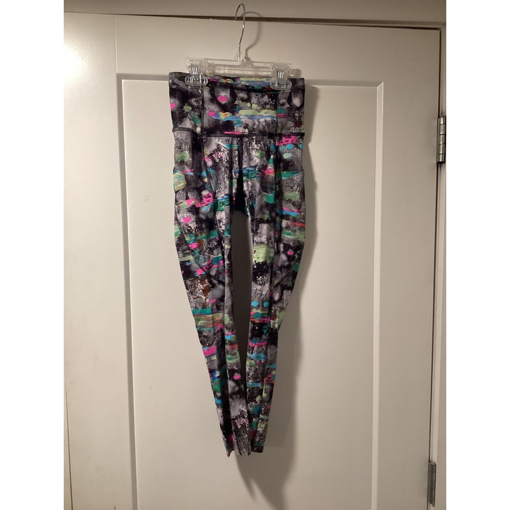 Lululemon Fast and Free High Rise Crop Leggings Multi Color Abstract Print‎